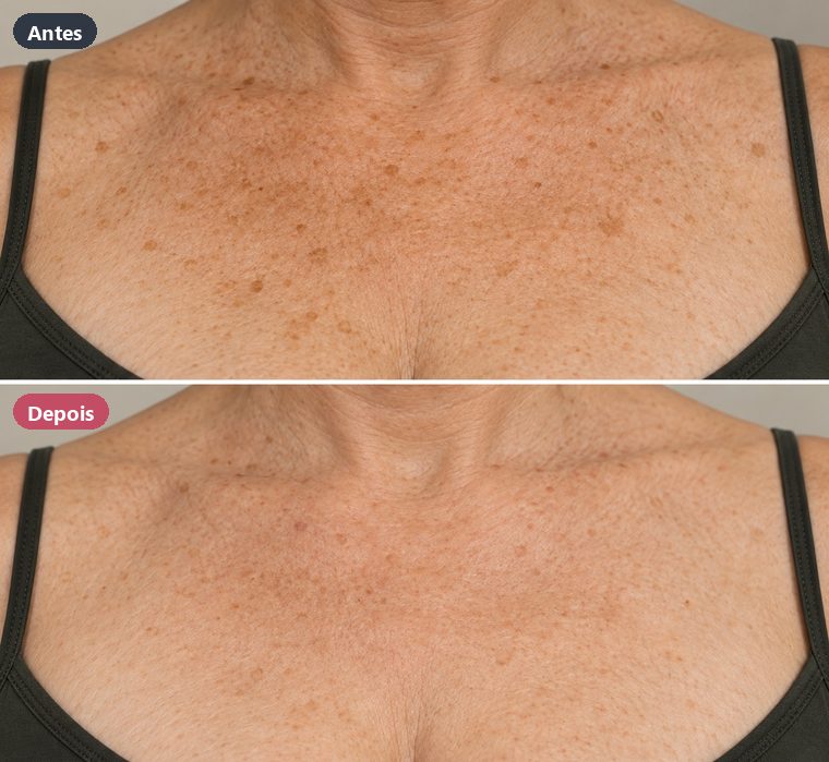 Colo com manchas de sol, antes e depois