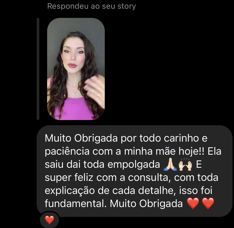 Mensagem de uma paciente agradecendo o cuidado com a mãe dela na consulta